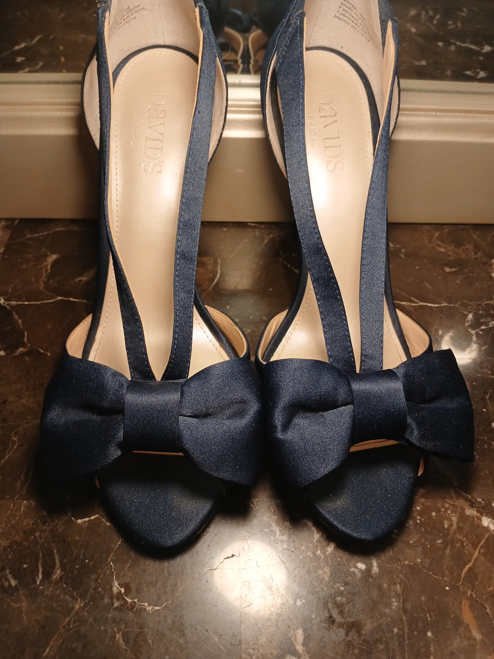 David's Bridal Navy Satin Bow Peep-Toe Heels - Picture 11 of 14